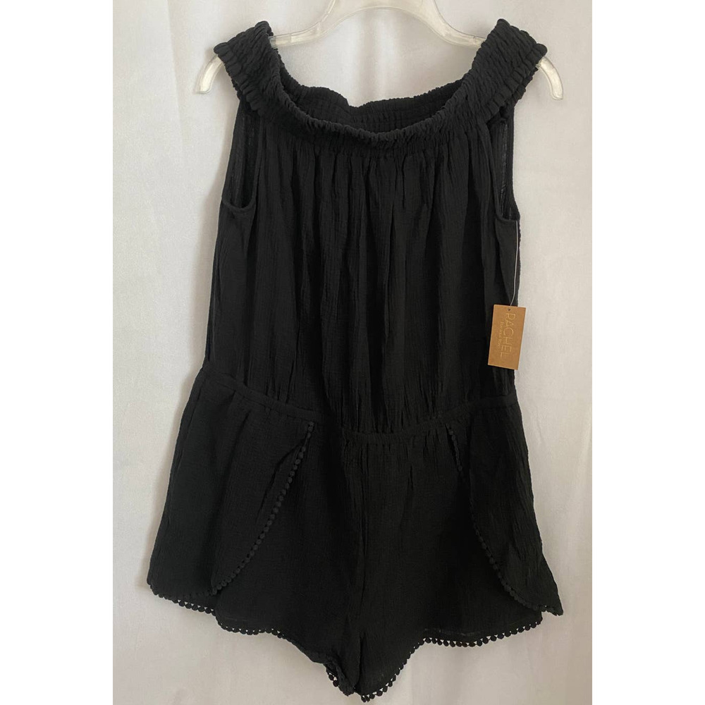 Rachel Roy Black Cotton Sleeveless Off Shoulder Romper XL NEW - Picture 2 of 7